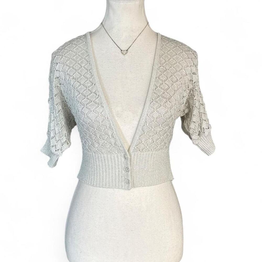 Y2K Bebe white knit cardigan with diamond pattern, size S office siren
